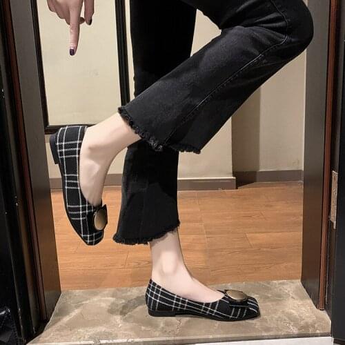 Casual Fashion comfortable Square head Flat Shoes Woman Spring Slip On Buckle Loafers Ballet Shoes Female Comfortable U19-39
