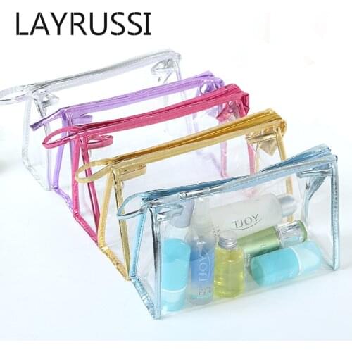 LAYRUSSI Transparent Fashion Portable Cosmetic Bag Lady Make Up Bag Travel Wash Bag Toiletry Organizer Makeup Bags For Women