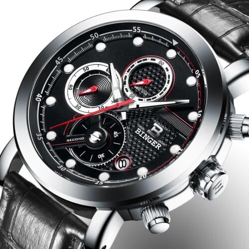 Relogio Masculino BINGER Mens Watches Top Brand Luxury Chronograph Quartz Watch Men Luminous Male Clock reloj hombre B-9017M6