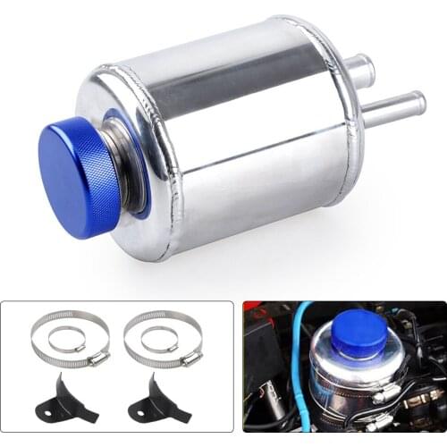 Power Steering tank Fluid Reservoir Oil Fuel Catch Can Surge Tank Universal Silvery Aluminum Alloy Racing With Clamps Kit