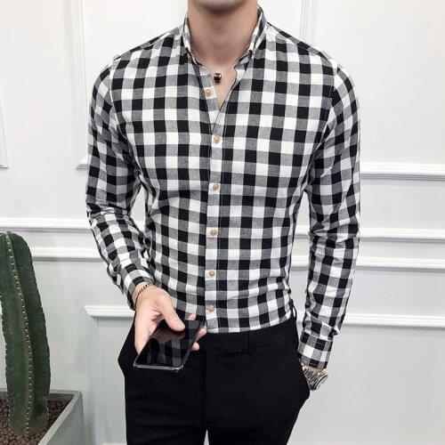 Spring and Autumn Mens Business Casual Shirt Plaid Designer High Quality Casual Mens Slim Long Sleeve Fashion Wild Shirt