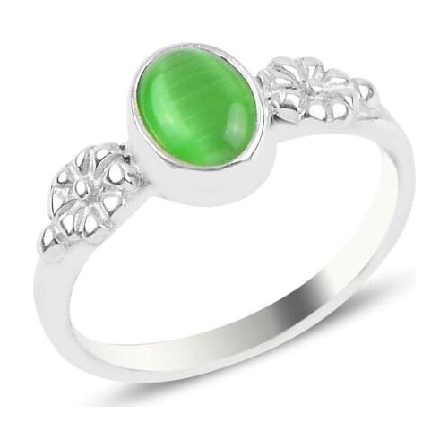 Silver 925 Sterling Green Cat 'S Eye Engagement Ring