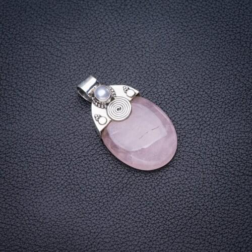 StarGems Natural Rose Quartz River Pearl Handmade 925 Sterling Silver Pendant 1.5" E4115