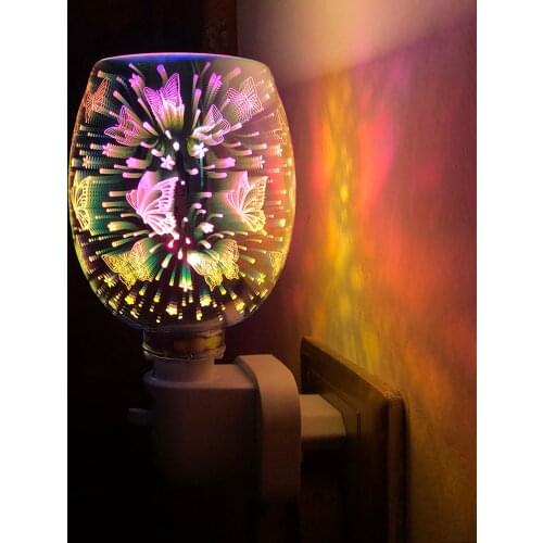 3D Effect Fireworks Glass Night Light Electric Oil Warmer Wax B-urner Home Office Incense Oil Warmer Aroma Decorative Night Lamp