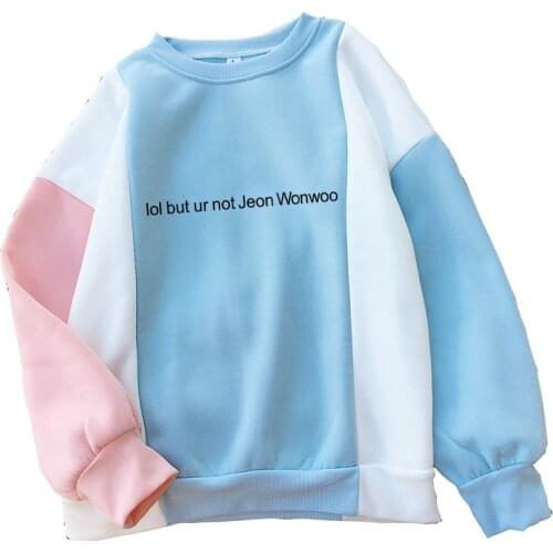 Seventeen SVT Kpop lol but ur not Jeon Wonwoo Sweatshirt Harajuku Casual Letter Women Thick Contrast Color Splicing Hoodies Tops