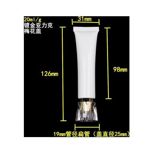 20ML Sunscreen scream Tube,20G white Cream Tube with gold acrylic flower shaped lid, Cosmetic Small soft Tubes for eye cream