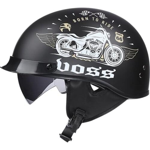 VOSS vintage motorcycle classic helmet retro scooter half helmet with Builtin visor lens moto casco DOT bike