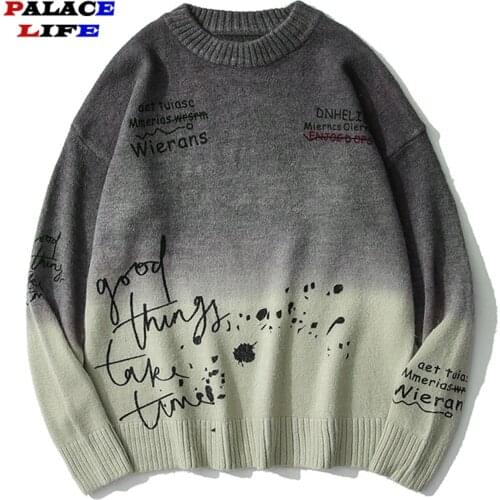Gradient Note Pattern Graffiti Knitted Sweater Pullover Men Streetwear Harajuku Vintage Sweater Hip Hop Knit Jumper Autumn Tops