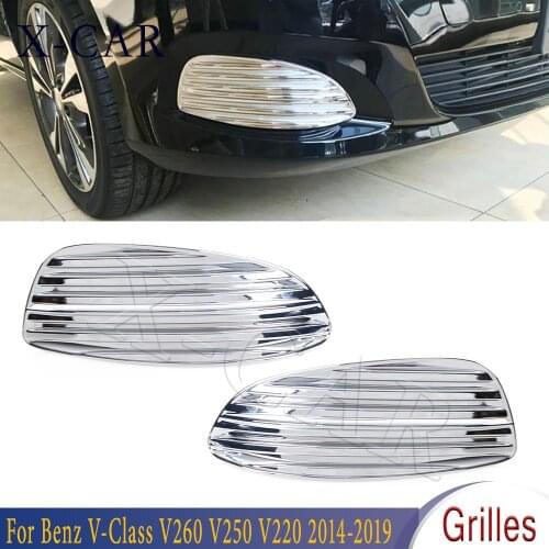 2pcs Front Fog Light Lamp Sticker Cover For Mercedes-Benz V-CLASS V260 V250 V220 2014-2018 Chrome Trim Front Bumper Lamp Cover