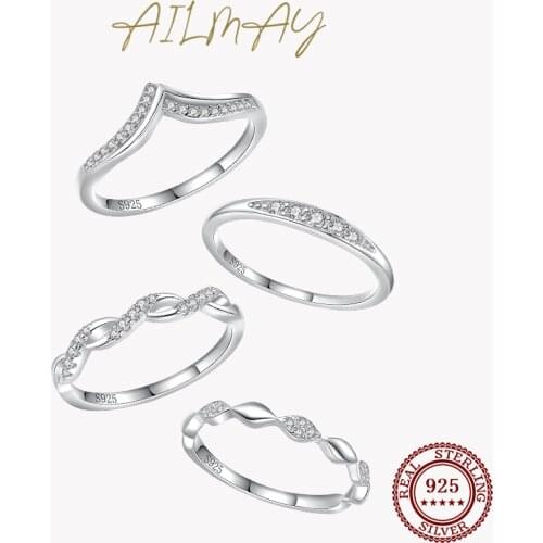Ailmay Authentic 925 Sterling Silver Simple Classic Geometric Stackable Ring Fine Female Fashion Jewelry 2021 New Style Bague