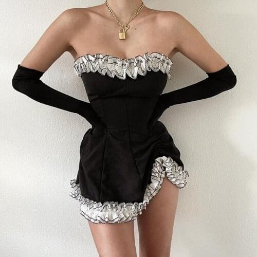 2021 Summer Strapless Tight Dress Off Shoulder Bodycon Vestidos Women Sexy Sleeveless Draw String Night Club Party Evening Dress