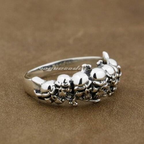 925 Sterling Silver Skull Mens Biker Rocker Ring 8Y013