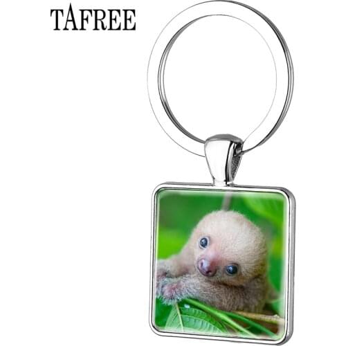 TAFREE Baby Sloth Keychain Fashion Unique Bradypode Key Chain Key Ring Keyring Art Picture Glass Handmade Men Women Jewelry ZZ53
