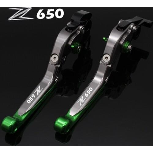 For Kawasaki Z650 2017 Black&Titanium Folding Extendable Motorcycle CNC Brake Clutch Levers 2017 New Laser Engraved Logo