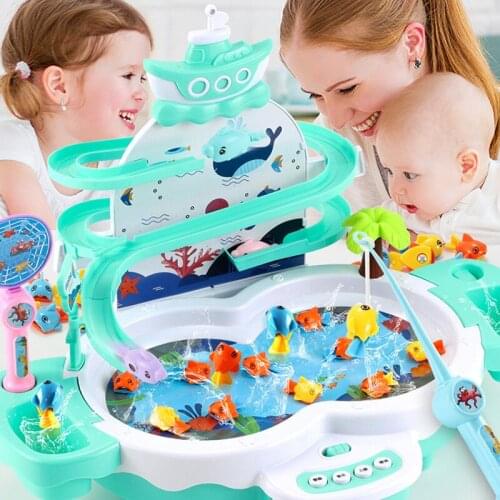 Children Fishing Games Outdoor Beach Sand Toys Building Blocks Track Gifts Kids Fish Electric Water Cycle Music Lighting