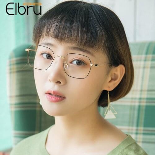 Elbru 2021 Ultralight Clear Optical Glasses Men Women Retro Square Metal Eyeglasses Frame Can Match Myopia Lens Plain Spectacles