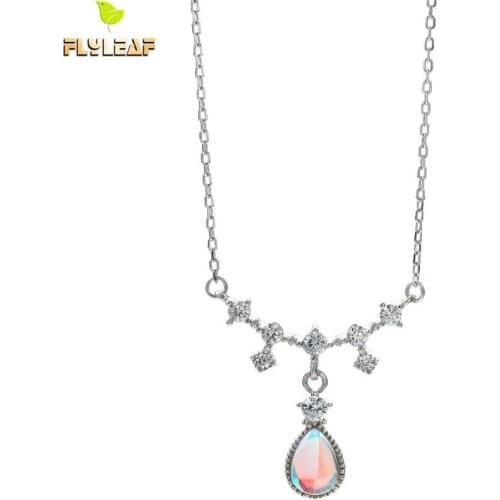 Flyleaf 925 Sterling Silver Water Drop Moonstone Necklace Women Fashion Fine Jewelry Simple Cubic Zirconia Necklaces & Pendants