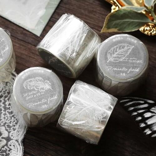 Vintage INS Style Feather Butterfly Leaves White ink Washi Tape Adhesive Tape Diy Scrapbooking Sticker Label Masking Tape