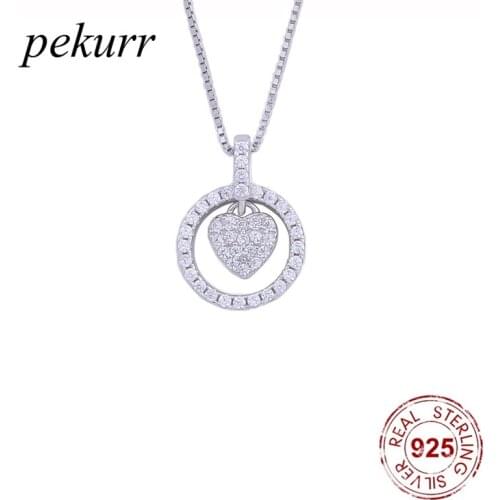 Pekurr 925 Sterling Silver CZ Round Hoop Heart Necklace For Women Circle Heart Pendants Choker Wedding Fashion Jewelry Gifts