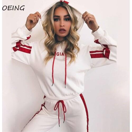 2 Piece Sport Outfits Sets Fitness Tracksuit Letter Patchwork Stripe Fashion Sweat Suits for Women