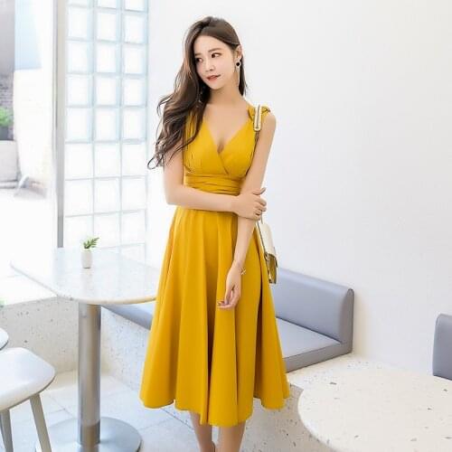 2020 Summer Dresses Black Yellow Spaghetti Strapless Backless Womens Dress Office Lady Vintage Bodycon Sexy Party Aline Dress