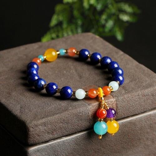 Fashion 7mm Natural Lapis Lazuli/Agate/Aquamarine/Chalcedony Beads Stones Ethinic Beaded Bracelets for Women Fine Jewelry YBR353