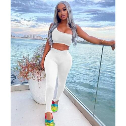 Fashion casual sleeveless off-shoulder solid color sports home suit