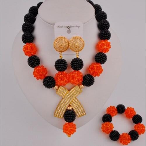 Latest Black and Orange Fashion Necklace African Beads Jewelry Set SP-2-12