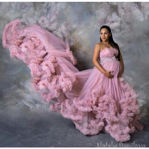 New Maternity Dress For Photo Pregnant Women Sexy Strapless Tiered Ruffles Nigh Robes Mermaid Gown Pregnancy Dress Baby Shower