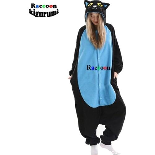 Lovely Midnight Cat Pajamas Kigurumi Adults Onesie Cosplay Costume Cartoon Animal One-Piece Pyjamas Men Family Party Home PJS