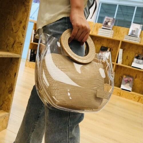 PVC Clear Transparent Jelly Bag 2021New Top Handle Bag High Quality Women Handbag Portable Beach Bag PVC Bucket Bag