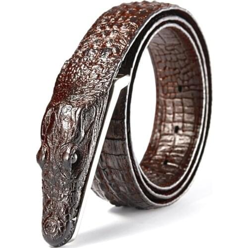 Fashion mens belt Crocodile pattern Genuine leather belt Business casual simulation crocodile belt alligator head gift for men