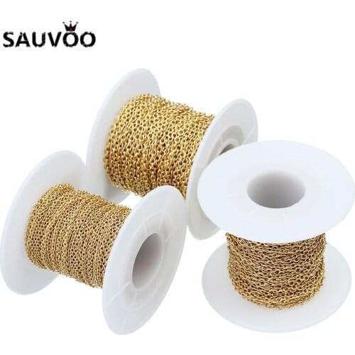 SAUVOO 10 Yard Gold Plated Stainless Steel Necklace Chains Wide 1.5mm 2.0mm 2.2mm Bulk Chain for DIY Jewelry Findings Components