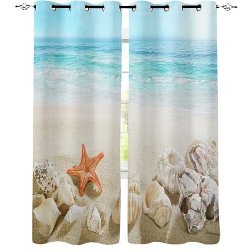 Marine Starfish Shell Ocean Beach Blackout Curtains For Living Room Bedroom Window Treatment Blinds Drapes Kitchen Curtains