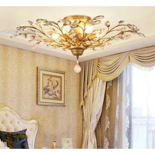 Vintage European and American style chandelier golden black living room bedroom lamp crystal restaurant business ceiling lamp