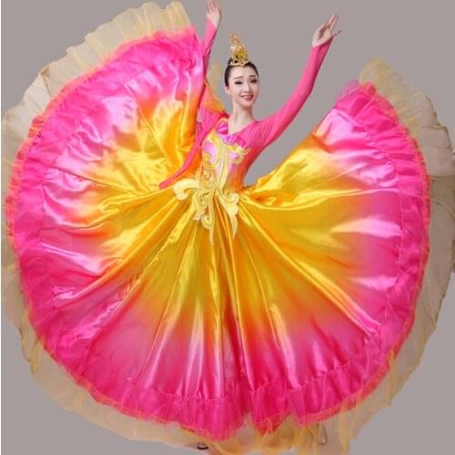 Plus Size Spanish Flamenco skirts Opening Dance Big Pendulum Dress Adult Women Modern Dancing Stage Performance Costume DL6111