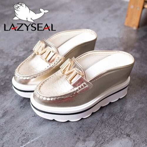 LazySeal 2020 Slides Platform Wedge Slippers LoafersHeight Increasing Shoes Women Moccasin Mules M Wedges Sandals For Women