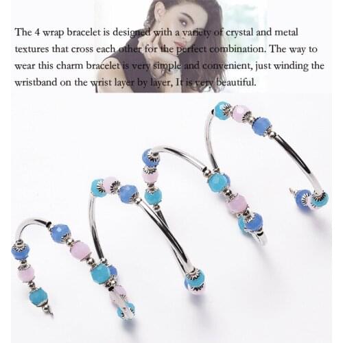 Natural pink blue crystal multi-circle winding bangle fashion ladies multi-layer women charms bracelet for wedding dainty gift