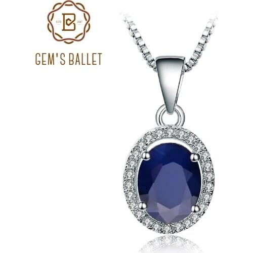 Gems Ballet Natural Natural Blue Sapphire Real 925 Sterling Silver Pendant Necklace For Women Necklace Costume Jewelry