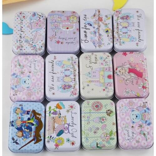 12pcs/lot Fairy Tale Tin Box Metal Cosmetics Organizer Tea Box Candy Biscuit Cookies Pill Container Wedding Decor