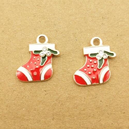 10pcs 17x18mm christmas shoes charm enamel charm for jewelry making and crafting earring pendant necklace bracelet charm