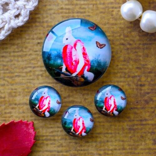 12mm 25mm 14mm 16mm 18mm 20mm Photo Glass Cabochons Round Cameo Set Handmade Settings Stone Rabbit 14