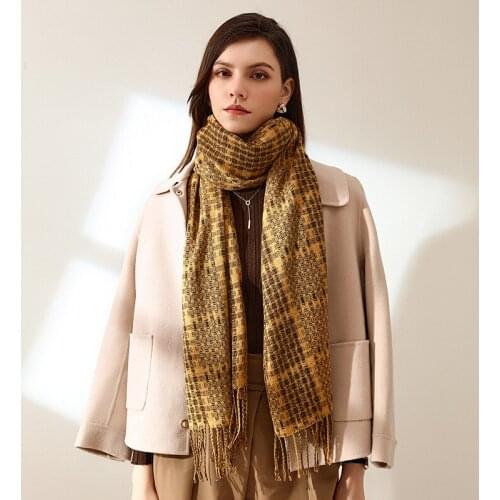 2021 Fashion Knitted Spring Winter Women Scarf Plaid Warm Cashmere Scarves Shawls Luxury Brand Neck Bandana Pashmina Lady Scarf