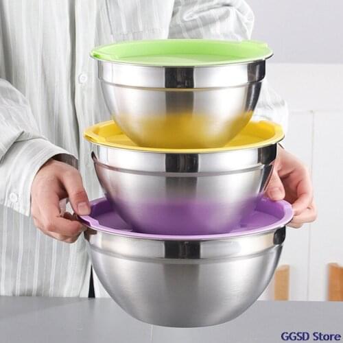 5pcs/set Stainless Steel Mixing Bowls Diameter 18-26cm Metal Nesting Bowls with Lids for Kitchen Food Mixing Stirring Tableware