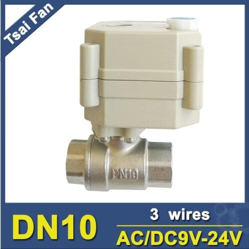 Tsai Fan TF10-S2-B Electric Automatic Ball Valve 2 Way Stainless Steel NPT/BSP 3/8" AC/DC9V-24V 3 Wires On/Off 5 Sec CE/IP67