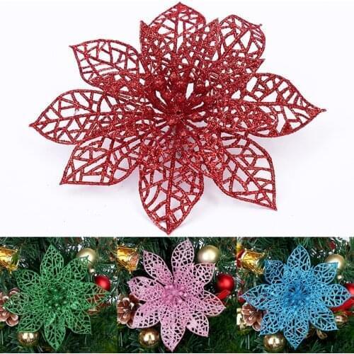 14cm Glitter Artificial Flowers Merry Christmas Ornaments Christmas Tree Decorations for Home New Year Wedding Party Decor
