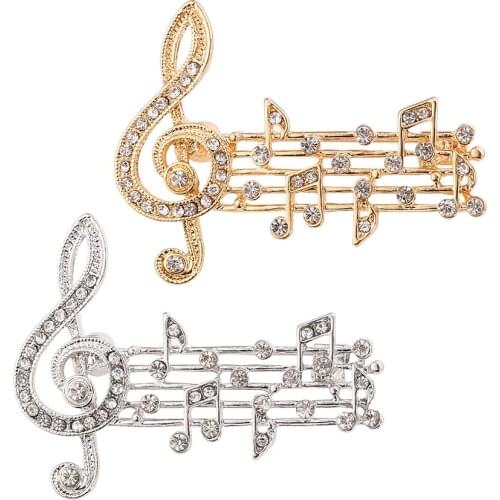 Exquisite Music Note Style Brooch Gold Color Crystal Brooches For Men Women Musician Gift Concert Routine Jewelry Lapel Pins