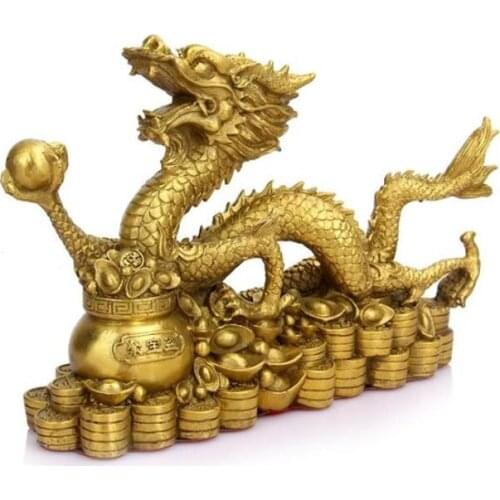 Chinese Brass carved home feng shui wealth cornucopia dragon statue