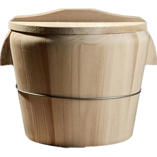 Kitchen Tool Portable Natural Wooden Steaming Rice Bucket with Lid Steamed Rice Barrel Canteen Restaurant Steamer
