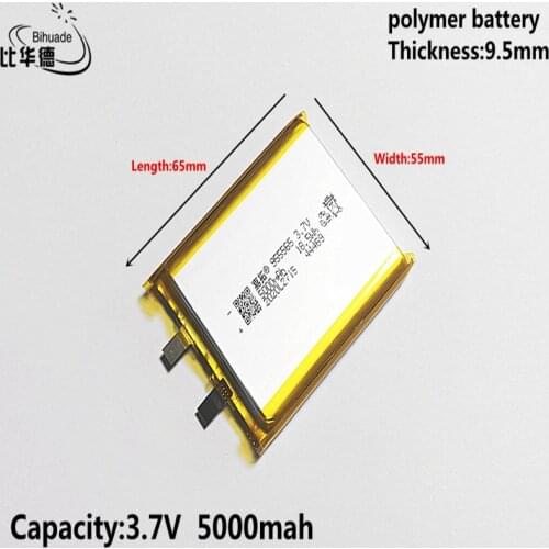 10pcs 3.7V Lithium polymer 5000mAh 955565 Soft package battery For Power Bank Bluetooth Speakers Tablet DVD battery
